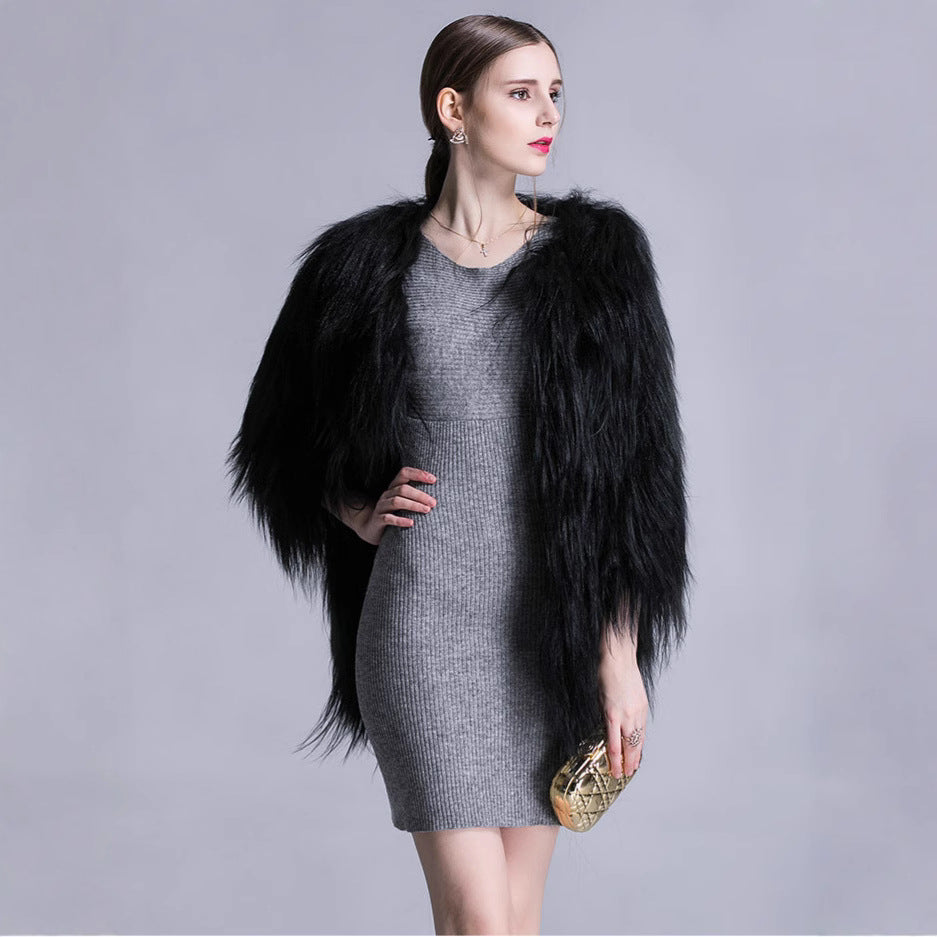 Damen Elegante Kunstpelz-Cape mit weit offenem Schnitt Merchesia