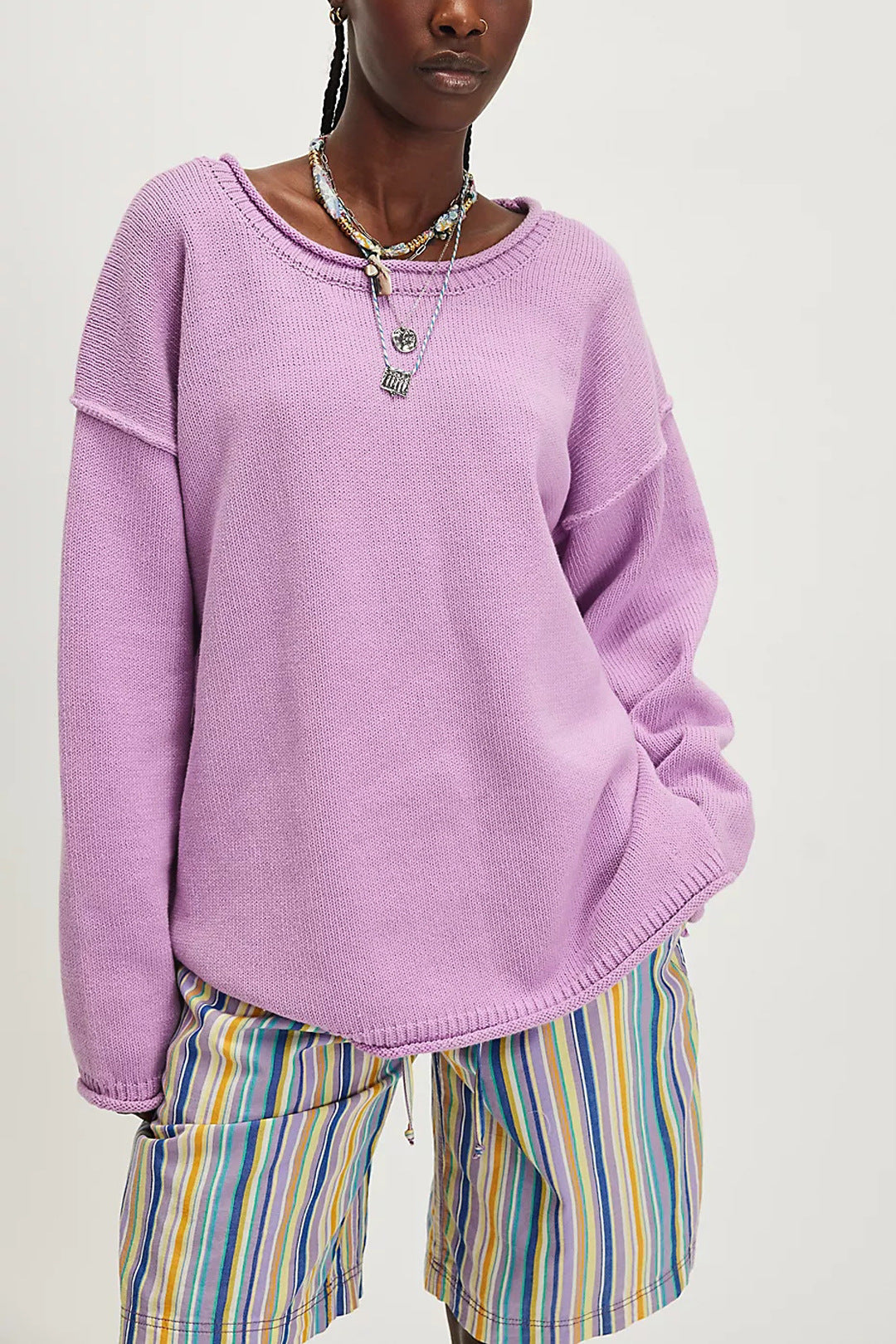 Damen lässiger Strickpullover mit weiten Ärmeln und Rippenstruktur Merchesia