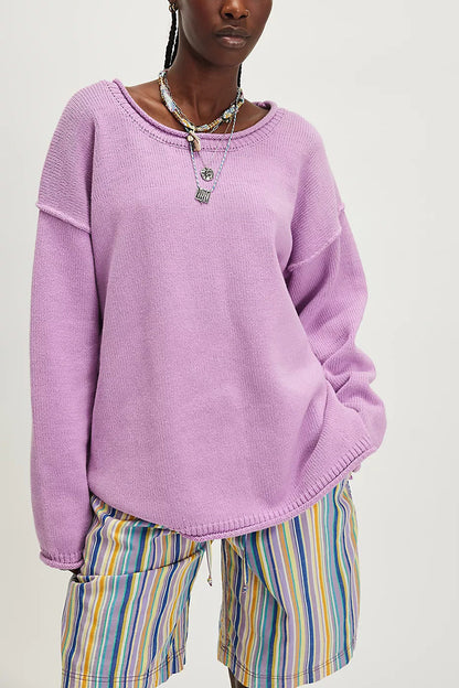 Damen lässiger Strickpullover mit weiten Ärmeln und Rippenstruktur Merchesia