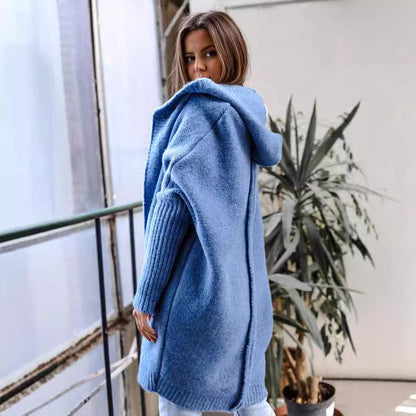 Damen kuschelige Strickjacke mit Kapuze und offenem Schnitt Merchesia