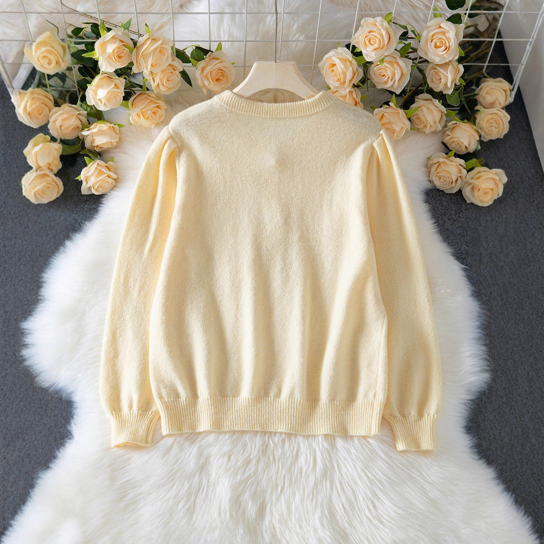 Damen elegante Strickjacke mit feinen Lochmustern und Perlmuttknöpfen Merchesia