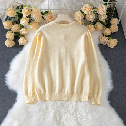 Damen elegante Strickjacke mit feinen Lochmustern und Perlmuttknöpfen Merchesia