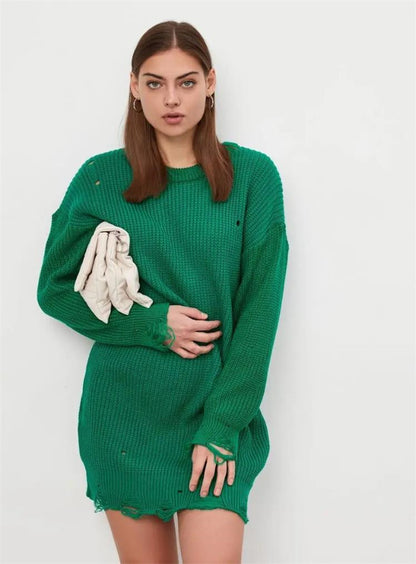 Damen Oversized Strickpullover mit einzigartigem Lochmuster und Rippenstruktur Merchesia