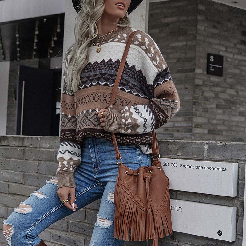 WW | Weinlese Geometrisch Strickpullover
