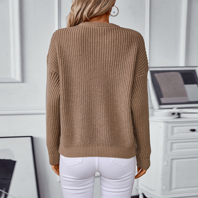 Damen modischer Strickpullover mit strukturierten Mustern und Rundhalsausschnitt Merchesia