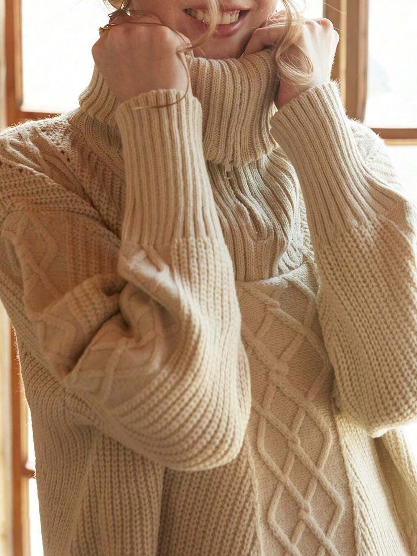 Damen Strickpullover mit hohem Kragen und Zipper Merchesia