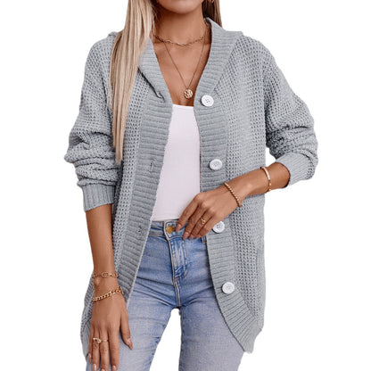 Damen lässiger Strickmantel mit Kapuze Merchesia