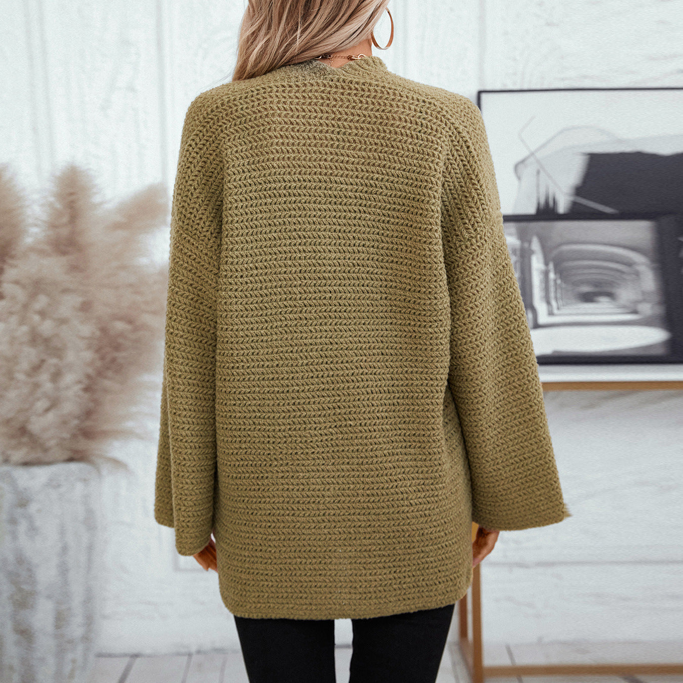 Damen luftige Strickjacke mit großen Taschen und offenen Ärmeln Merchesia