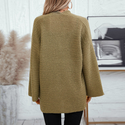 Damen luftige Strickjacke mit großen Taschen und offenen Ärmeln Merchesia