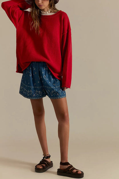 Damen lässiger Strickpullover mit weiten Ärmeln und Rippenstruktur Merchesia