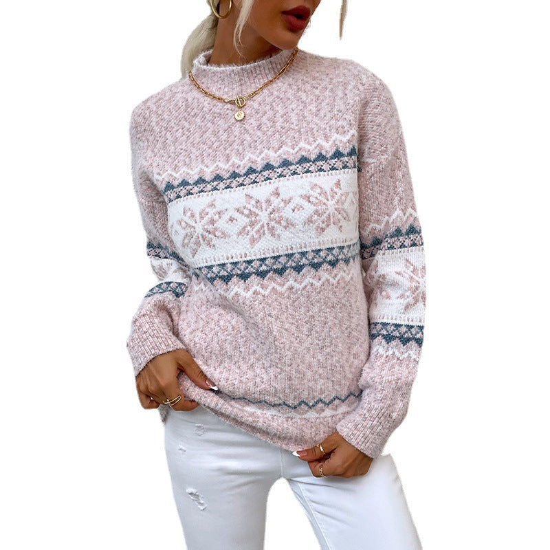 Damen Kuscheliger Oversized-Pullover mit Weihnachtsmotiv und hochschließendem Kragen Merchesia