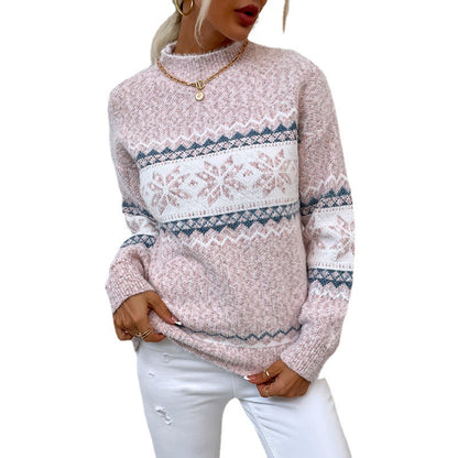 Damen Kuscheliger Oversized-Pullover mit Weihnachtsmotiv und hochschließendem Kragen Merchesia