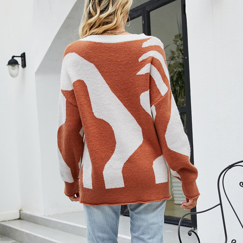 Damen kuscheliger Oversized Pullover mit Knopfdetails und kreativem Muster Merchesia