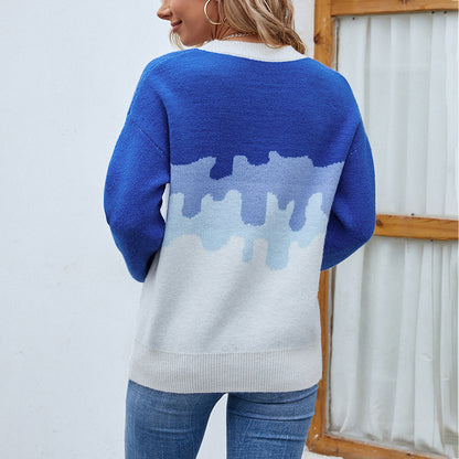 Damen modischer Pullover mit kreativem Farbverlauf und Rundhalsausschnitt Merchesia