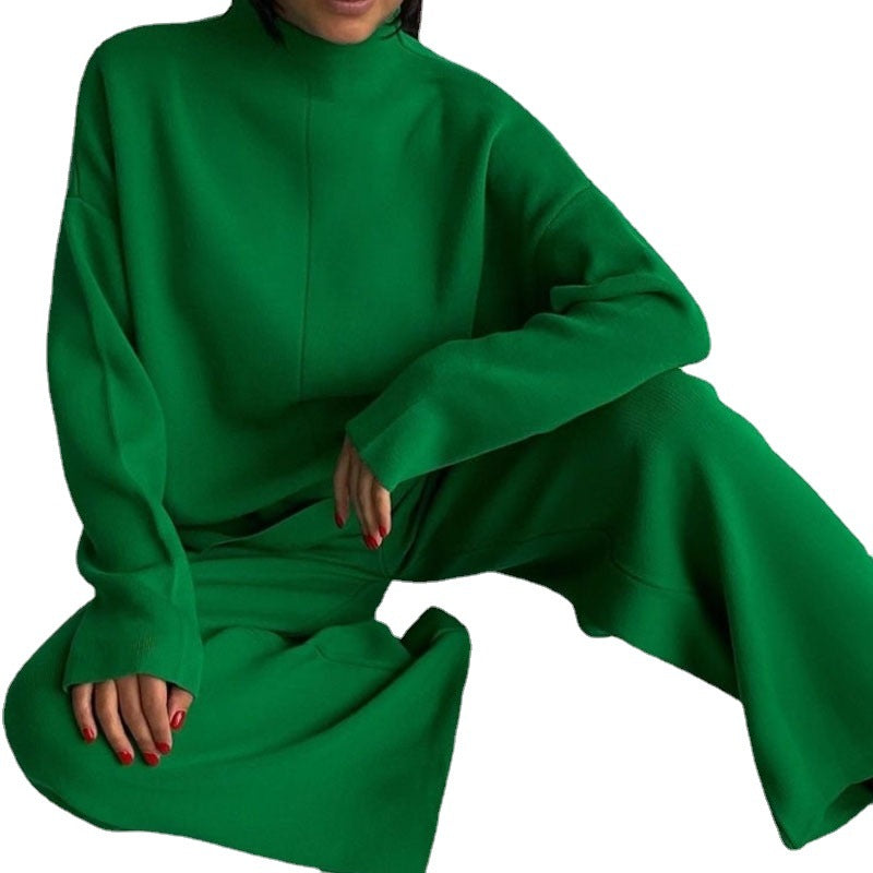 Damen Lässiger Strickanzug mit weitem Schnitt und hohem Kragen Merchesia