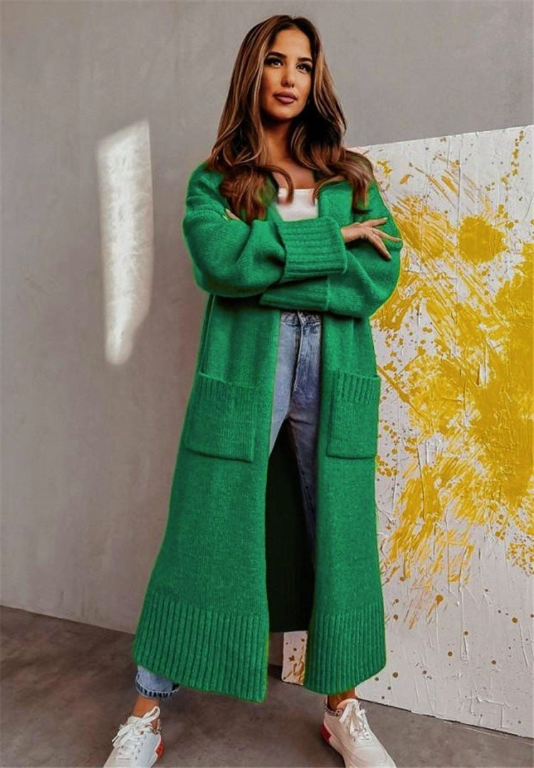 Damen Langer Strickcardigan mit praktischen Taschen und lässigem Schnitt Merchesia