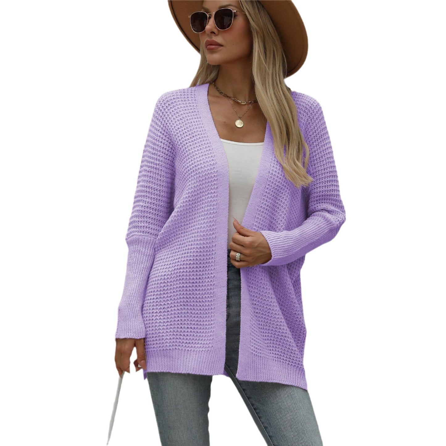 Damen Großer Strickcardigan mit modernem Wabenmuster und offenem Schnitt Merchesia