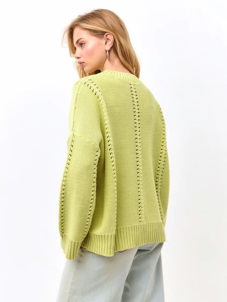 Damen lässiger Strickpullover mit luftigen Designelementen und überschnittenen Schultern Merchesia