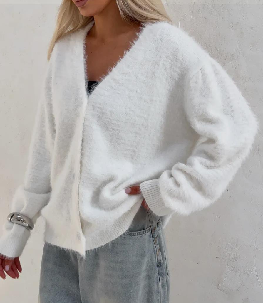 Damen Kuscheliger Strick-Cardigan mit Knopfleiste und feiner Textur Merchesia