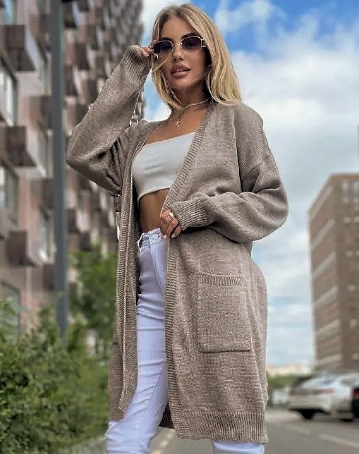 Damen gemütliche Strickjacke mit praktischen Taschen und offenem Schnitt Merchesia