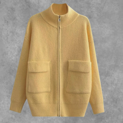 Damen Übergangsstrickjacke mit breitem Reißverschluss und praktischen Taschen Merchesia