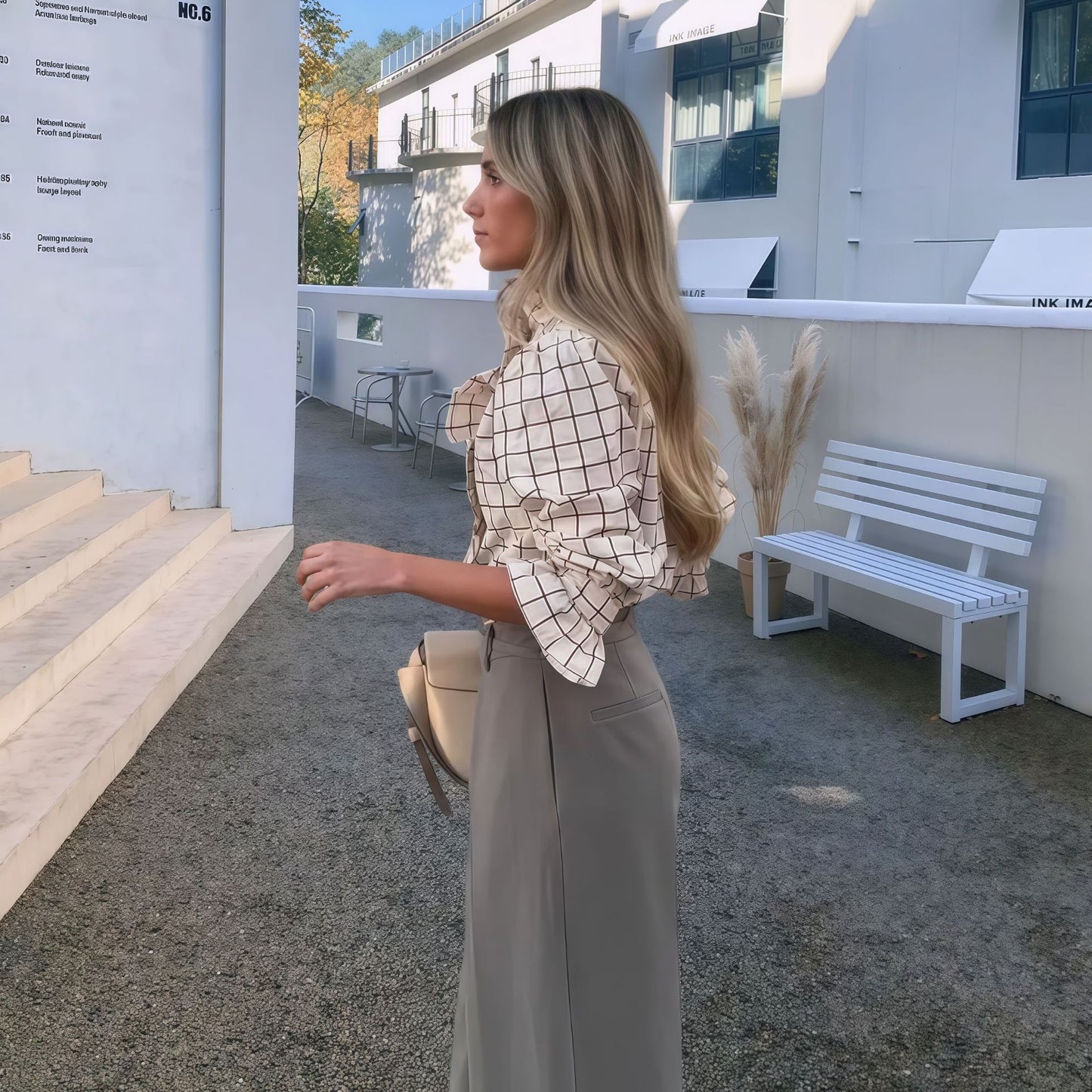 Damen Karierte Bluse mit eleganten Rüschendetails Merchesia