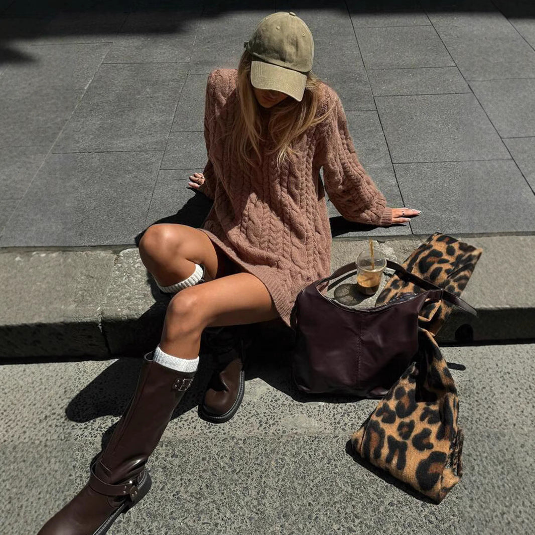 Damen Strickkleid mit Kabelmuster und lockerer Passform Merchesia