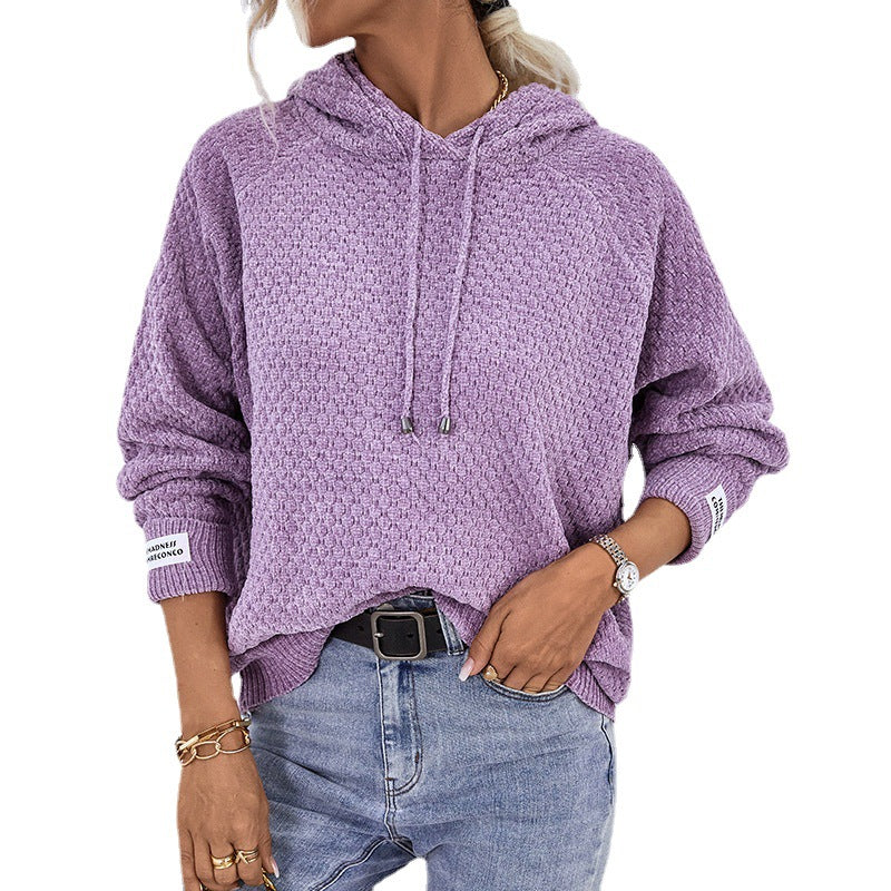 Damen Kapuzenpullover aus strukturiertem Strick mit Kordelzug Merchesia