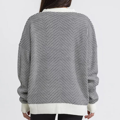 Damen Strickjacke mit Chevron-Muster und großen Knopfdetails Merchesia