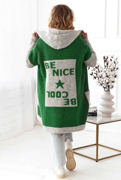 Damen Strickmantel mit Kapuze und modischem Farbblockdesign Merchesia