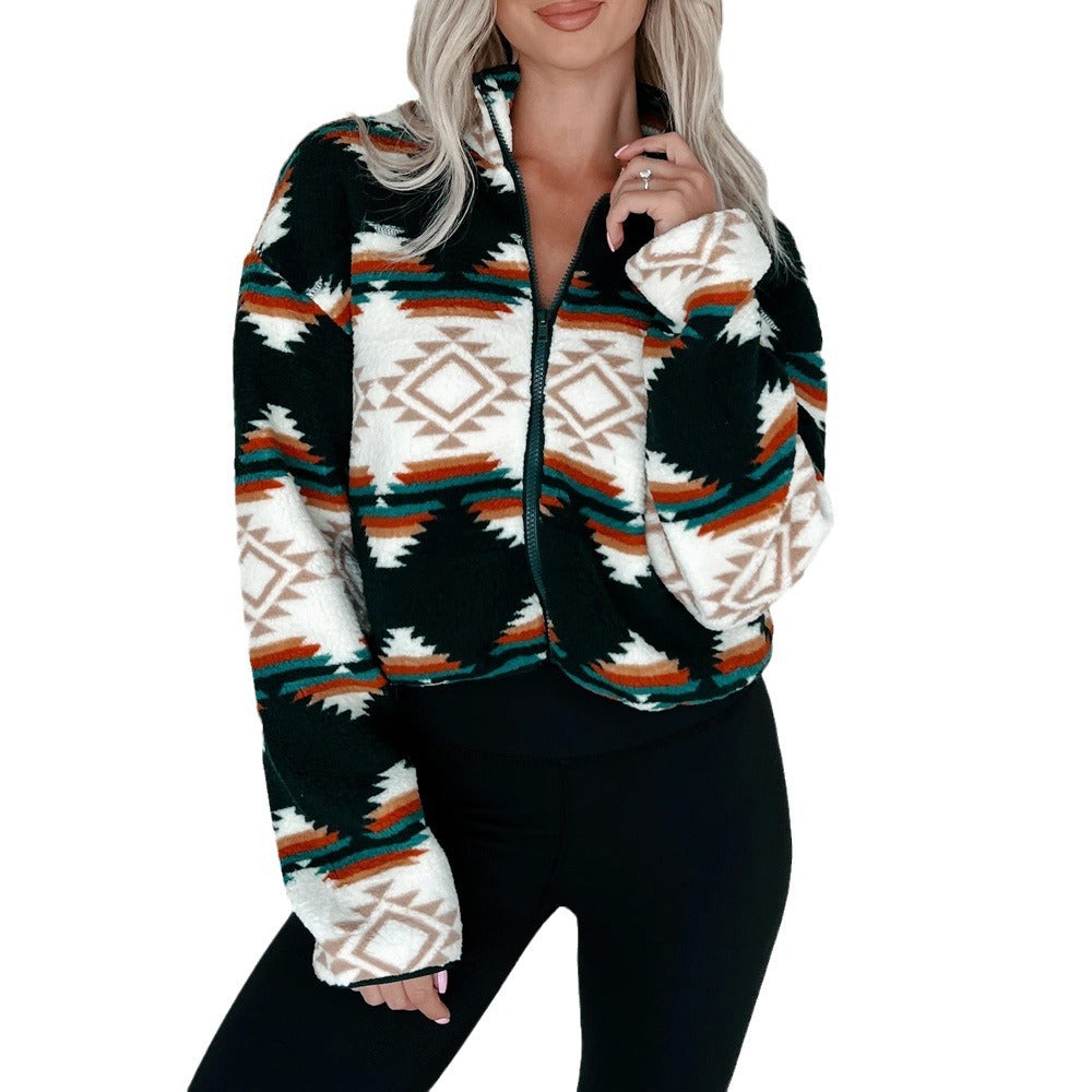 Damen kurzärmlige Fleecejacke im trendigen Ethno-Design Merchesia