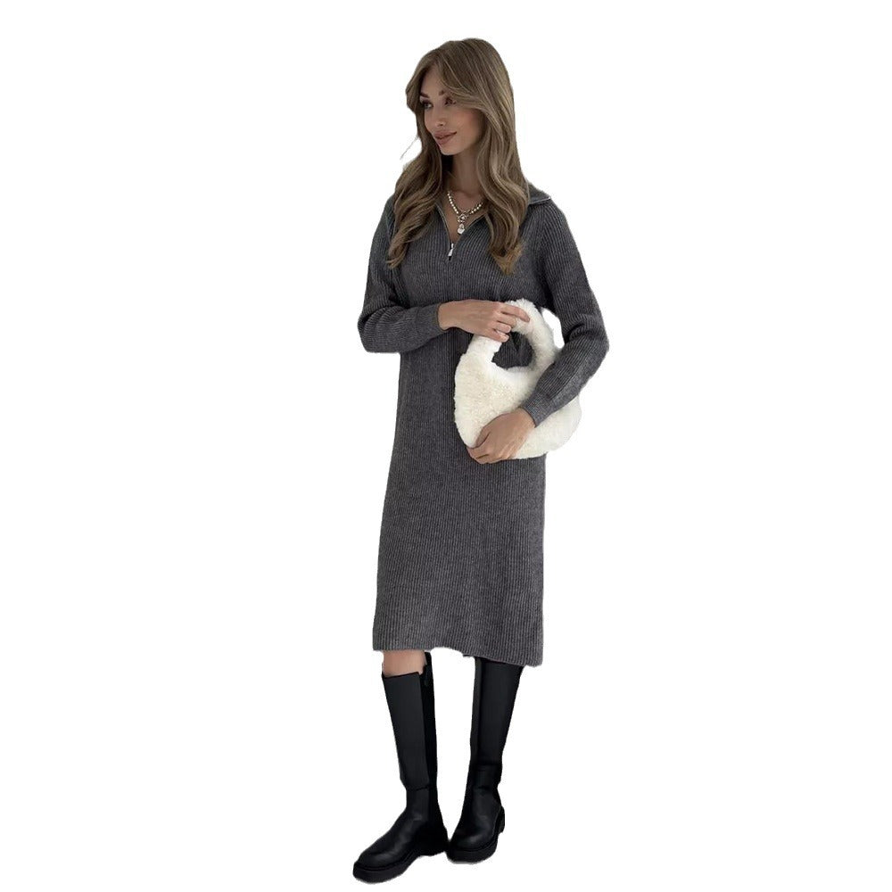 Damen Strickkleid mit hohem Kragen und Reißverschluss Merchesia