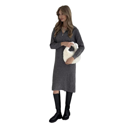 Damen Strickkleid mit hohem Kragen und Reißverschluss Merchesia