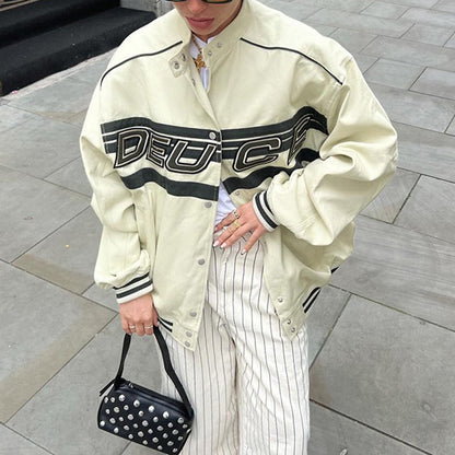 Damen sportliche Oversize-Jacke mit kontrastierendem Logo Merchesia