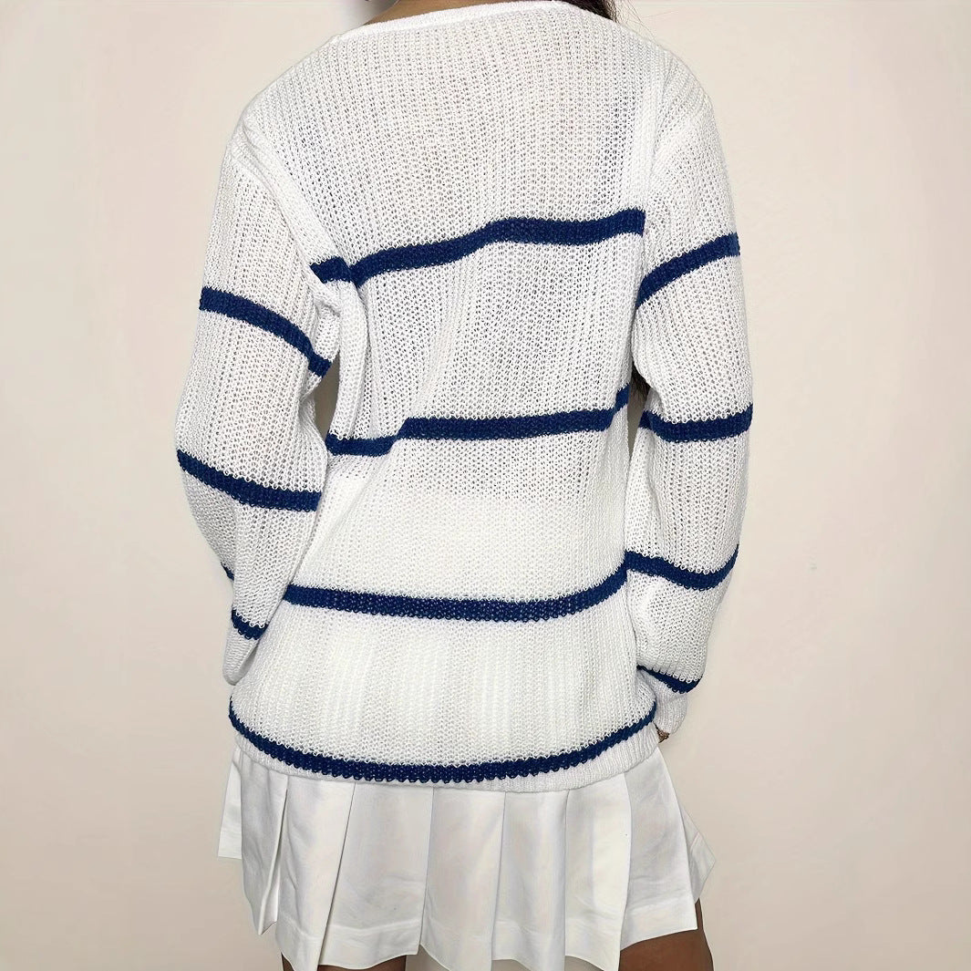 Damen lässiger Strickpullover mit Streifen Merchesia