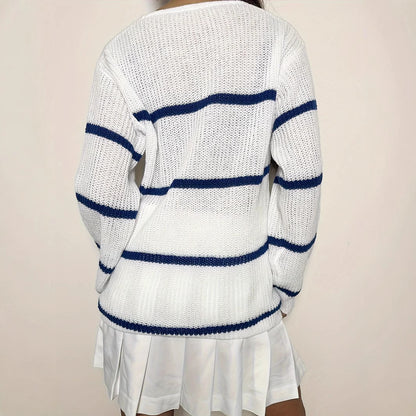 Damen lässiger Strickpullover mit Streifen Merchesia