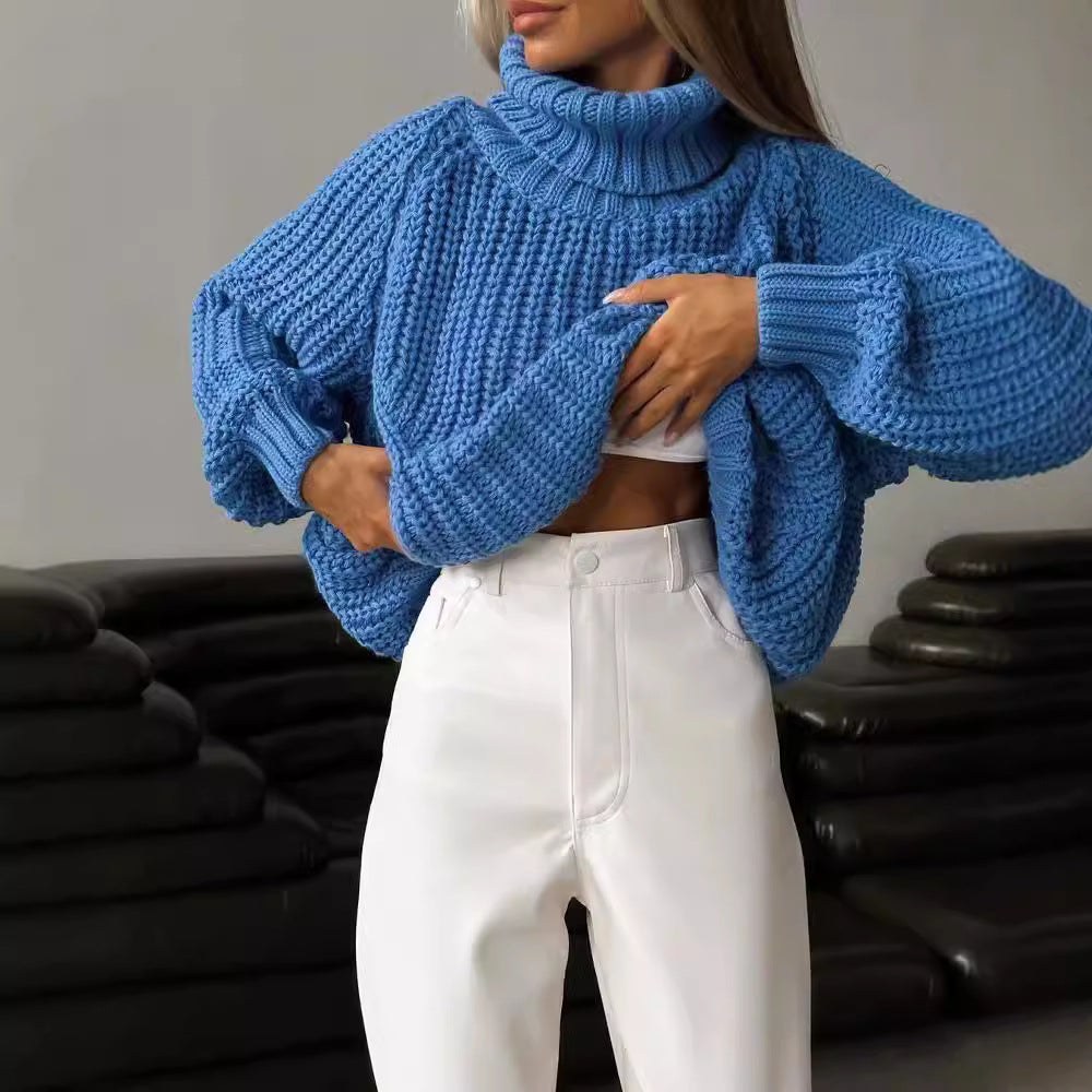 Damen Großer Strickpullover mit Rollkragen und breiten Ärmelabschlüssen Merchesia
