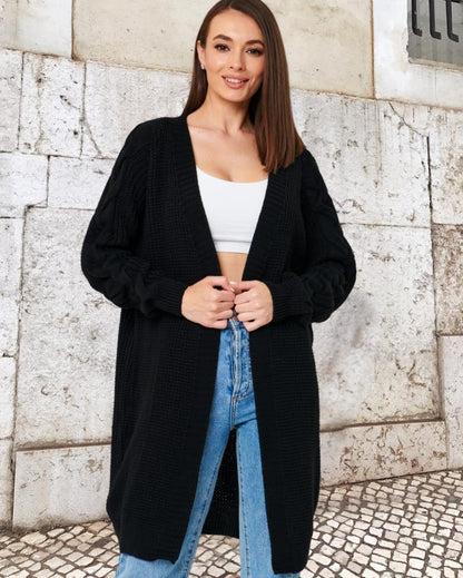 Damen Grobstrickmantel mit eleganten Zopfdetails und lässigem Schnitt Merchesia