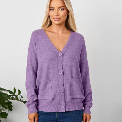 Damen Kuscheliger Cardigan mit V-Ausschnitt und praktischen Taschen Merchesia