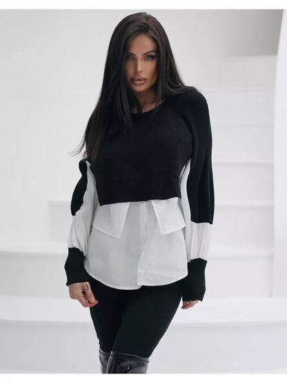 Damen modischer cropped Pullover mit innovativen Layering-Details Merchesia
