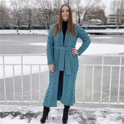 Damen Grobstrickmantel mit offenem Schnitt und praktischen Taschen Merchesia