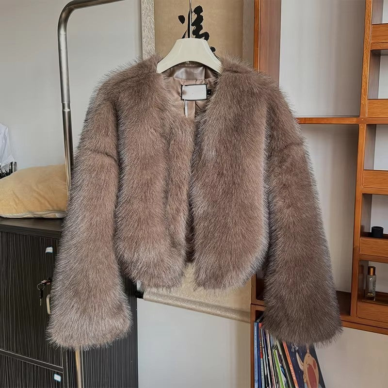 Damen Kuschelige Kunstpelzjacke mit offenem Schnitt Merchesia