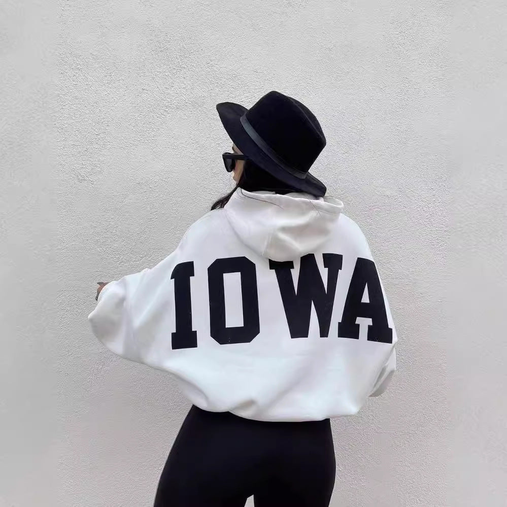 Damen Oversized Kapuzenpullover mit auffälligem Schriftzug Merchesia