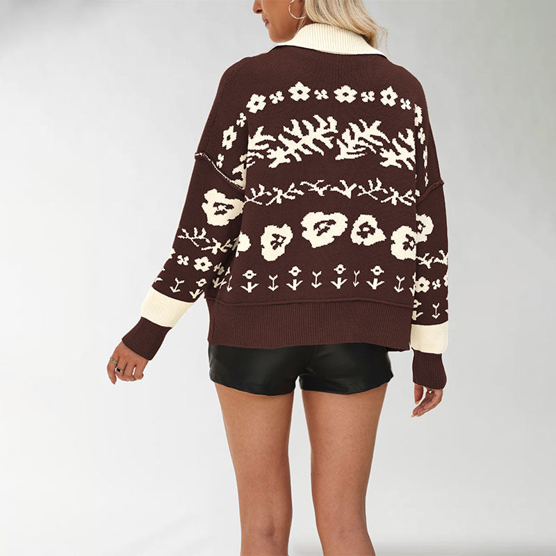 Damen Strickjacke mit floralen Muster und lässigem Schnitt Merchesia