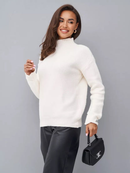 Damen Modischer Pullover mit hohem Kragen und strukturiertem Strick Merchesia
