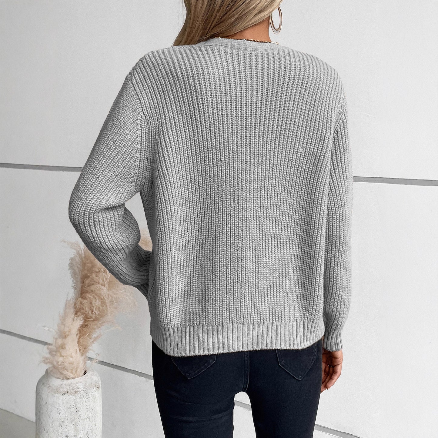 Damen Strickjacke mit Zopfmuster und Knopfdetails Merchesia