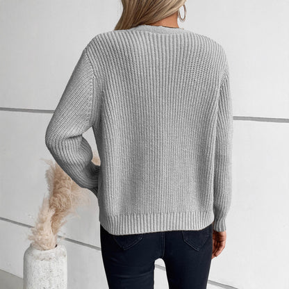 Damen Strickjacke mit Zopfmuster und Knopfdetails Merchesia