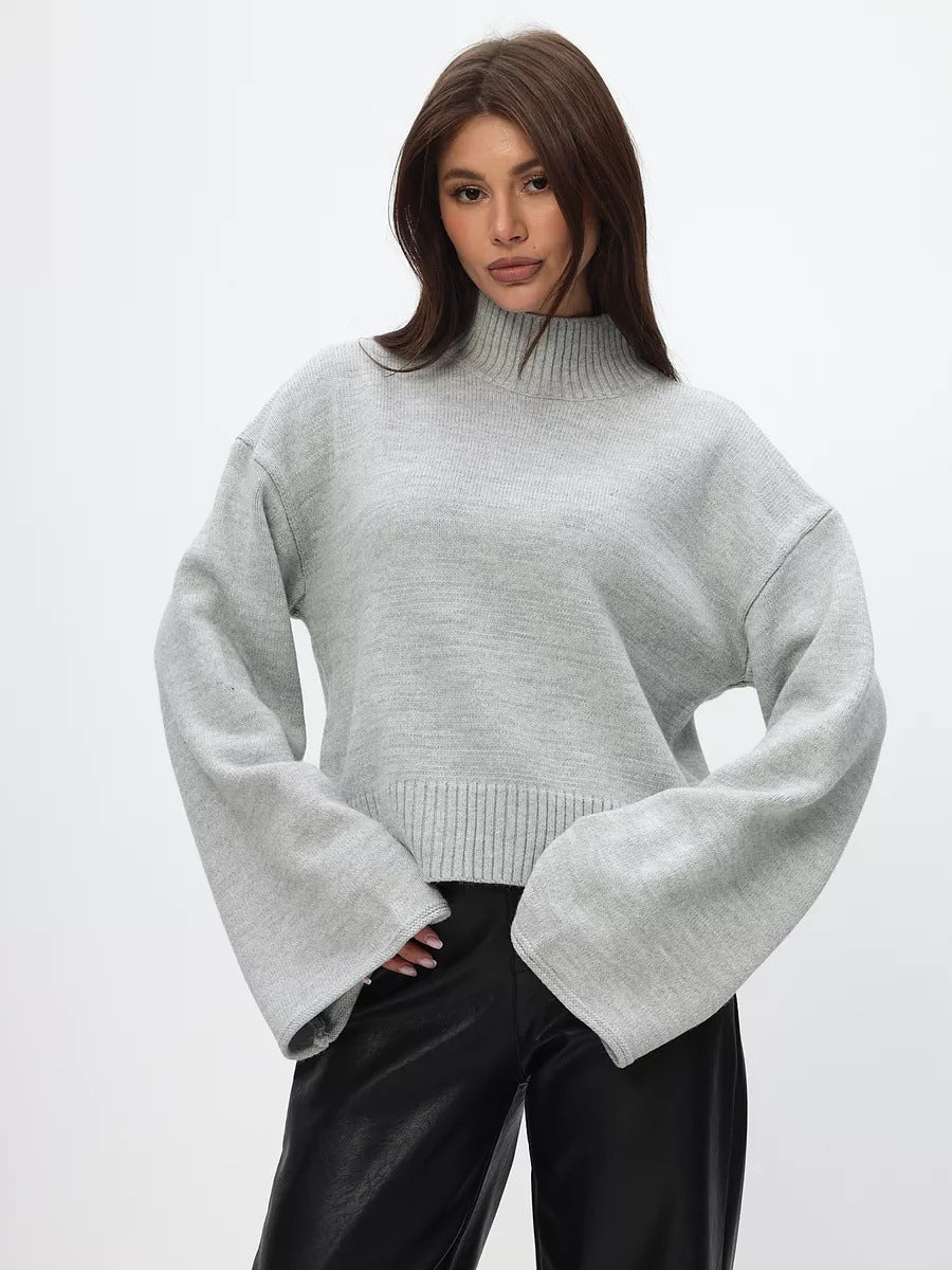 Damen modisches Oversized Strickpullover mit breiten Ärmeln und hochgeschlossenem Kragen Merchesia