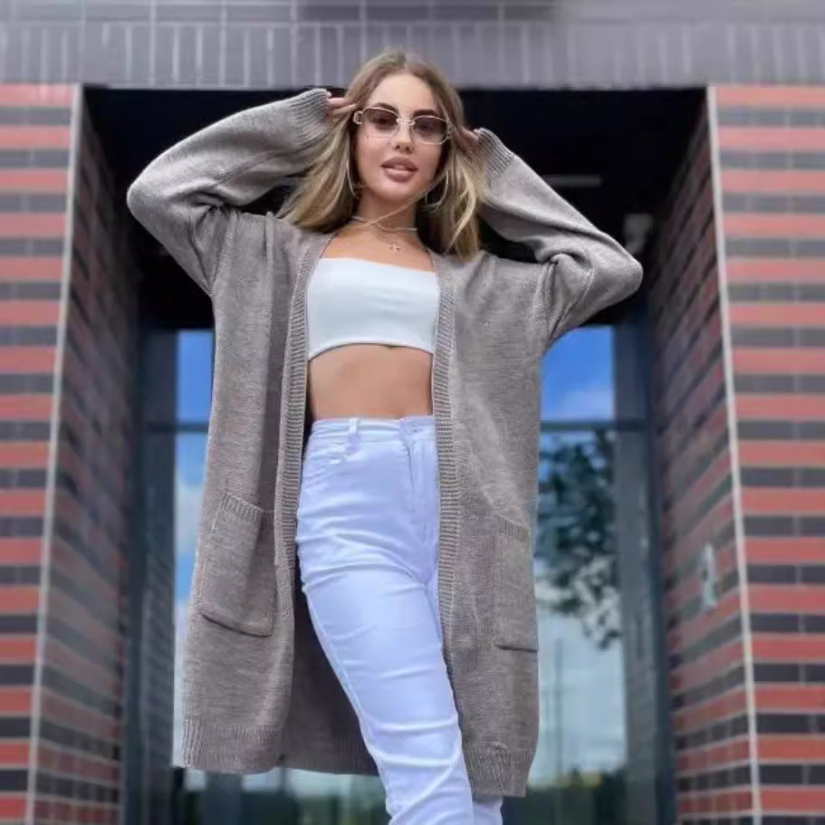 Damen gemütliche Strickjacke mit praktischen Taschen und offenem Schnitt Merchesia