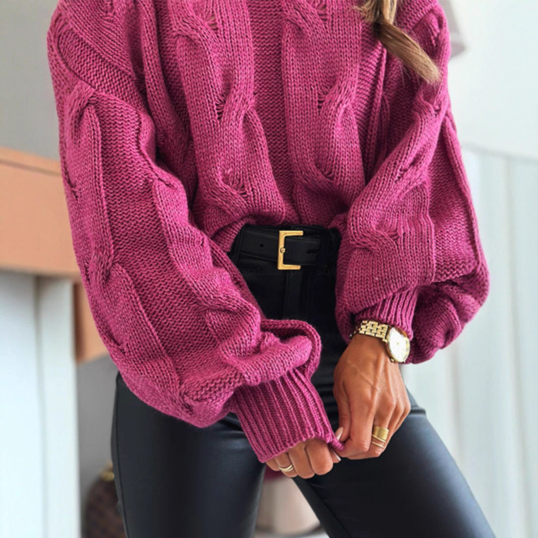 Damen Strickpullover mit Kabelmuster und Oversized-Schnitt Merchesia